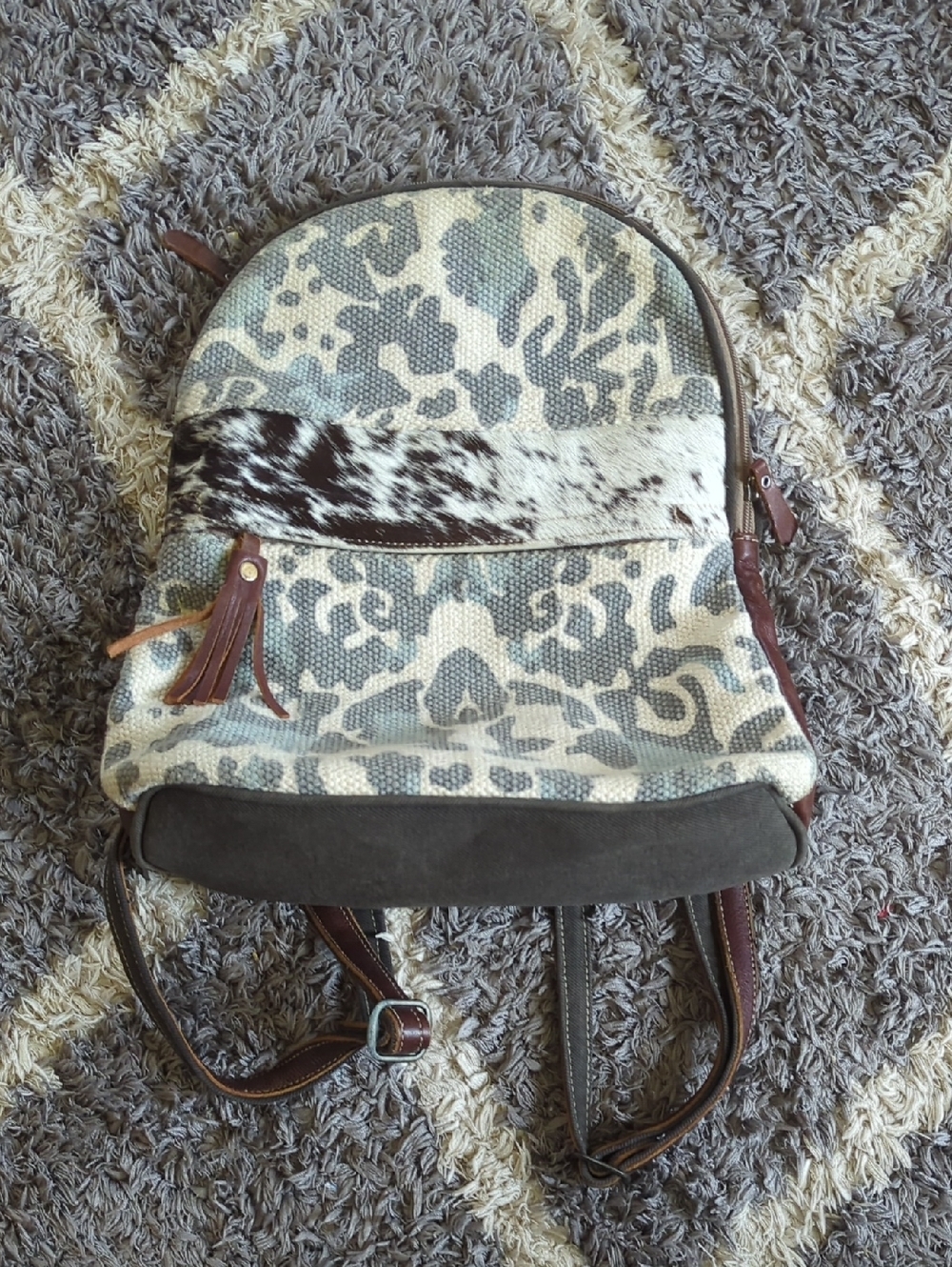 Myra Canvas & Hair On Hide Womenโs Backpack Brown/Gray
